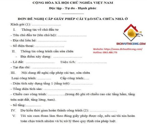 mẫu đơn xin sửa chữa nhà - dichvuthicong